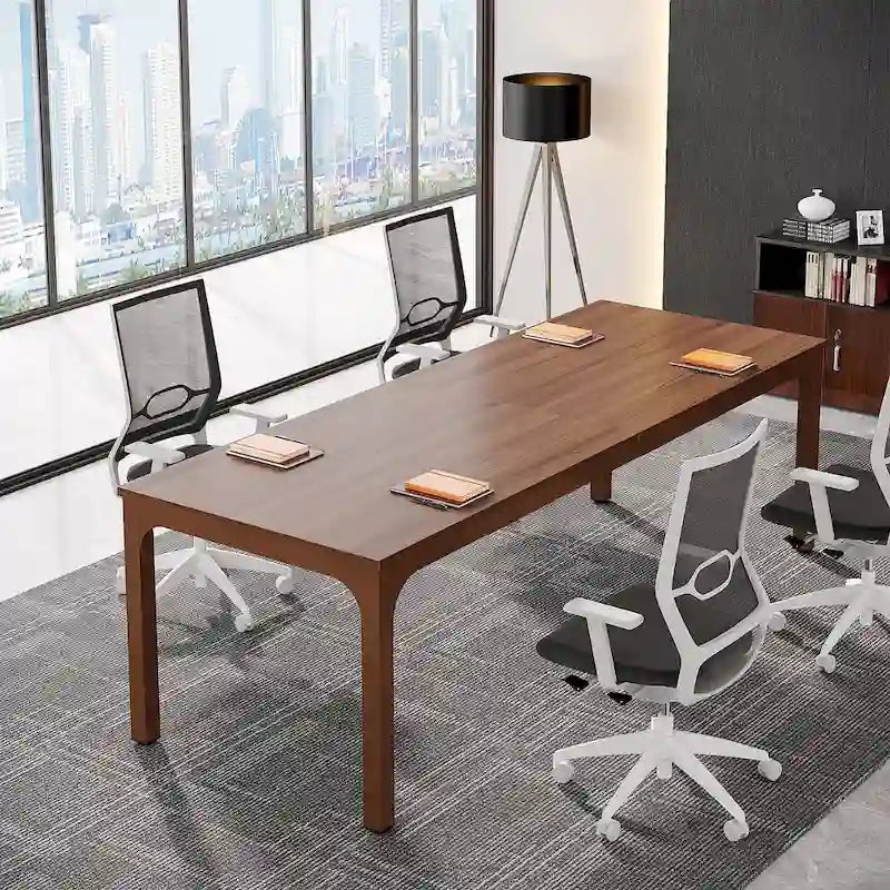 Coffee Brown / White & Gold, Rectangular, Seats 6, 6.5FT Conference Table with Metal Legs
