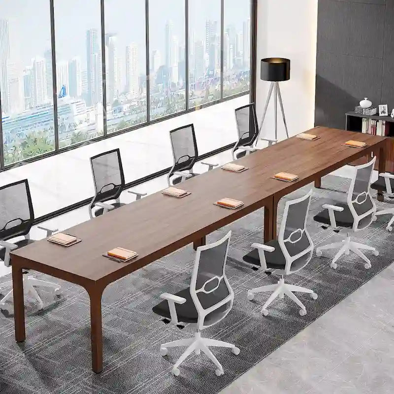 Coffee Brown / White & Gold, Rectangular, Seats 6, 6.5FT Conference Table with Metal Legs