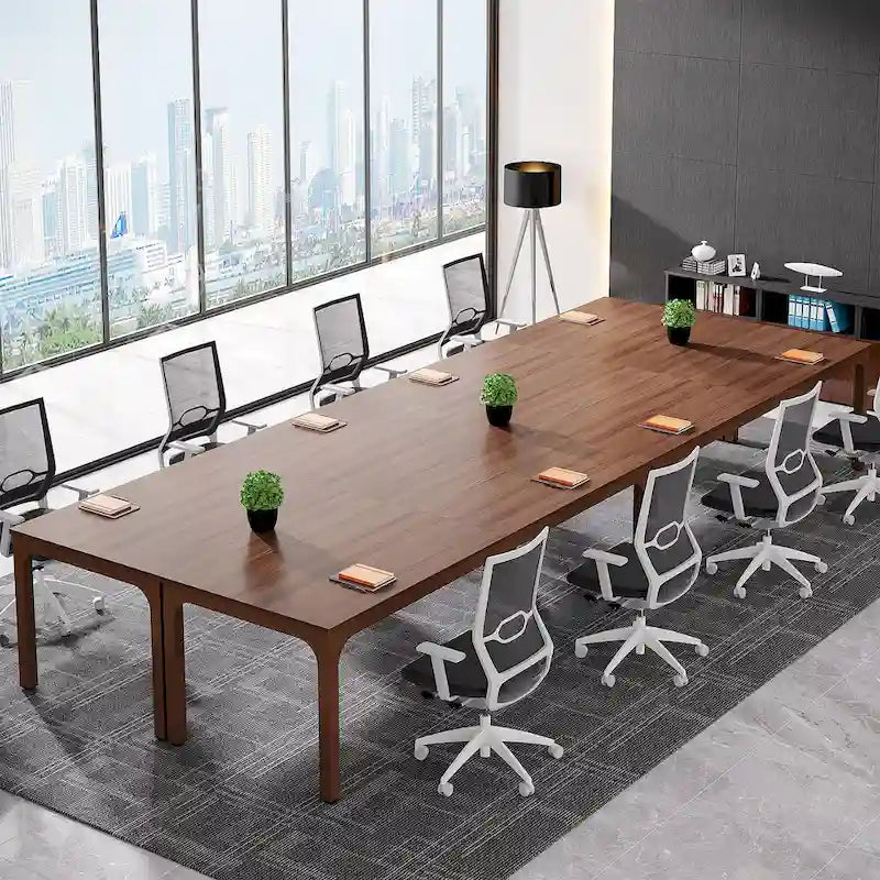Coffee Brown / White & Gold, Rectangular, Seats 6, 6.5FT Conference Table with Metal Legs
