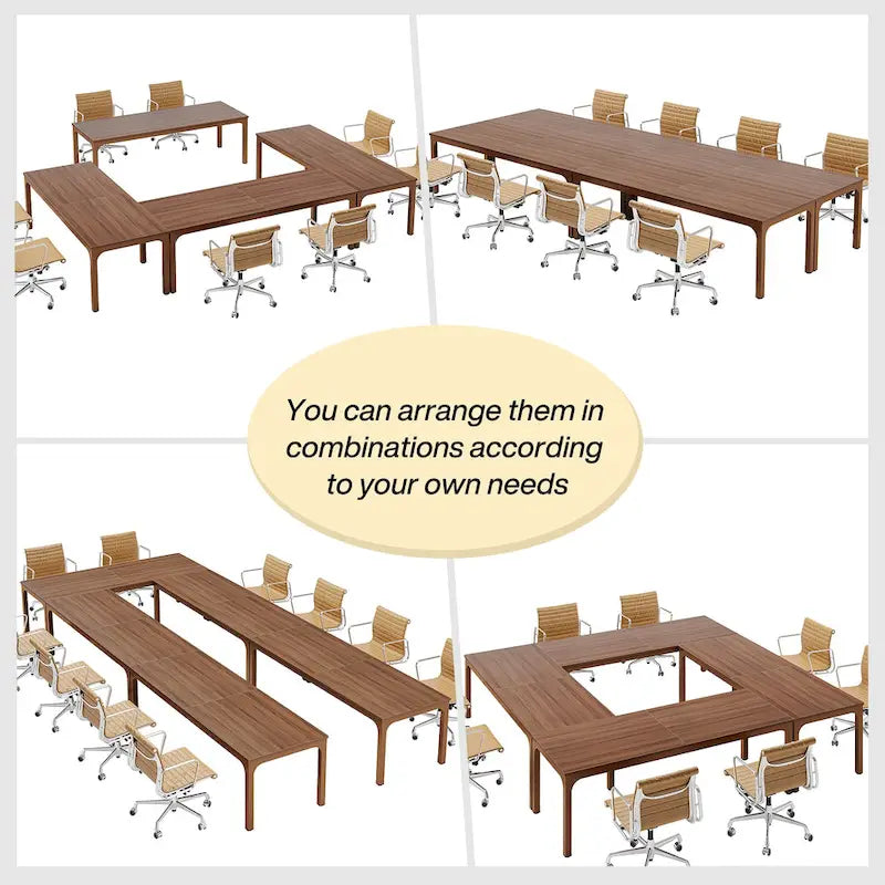 Coffee Brown / White & Gold, Rectangular, Seats 6, 6.5FT Conference Table with Metal Legs