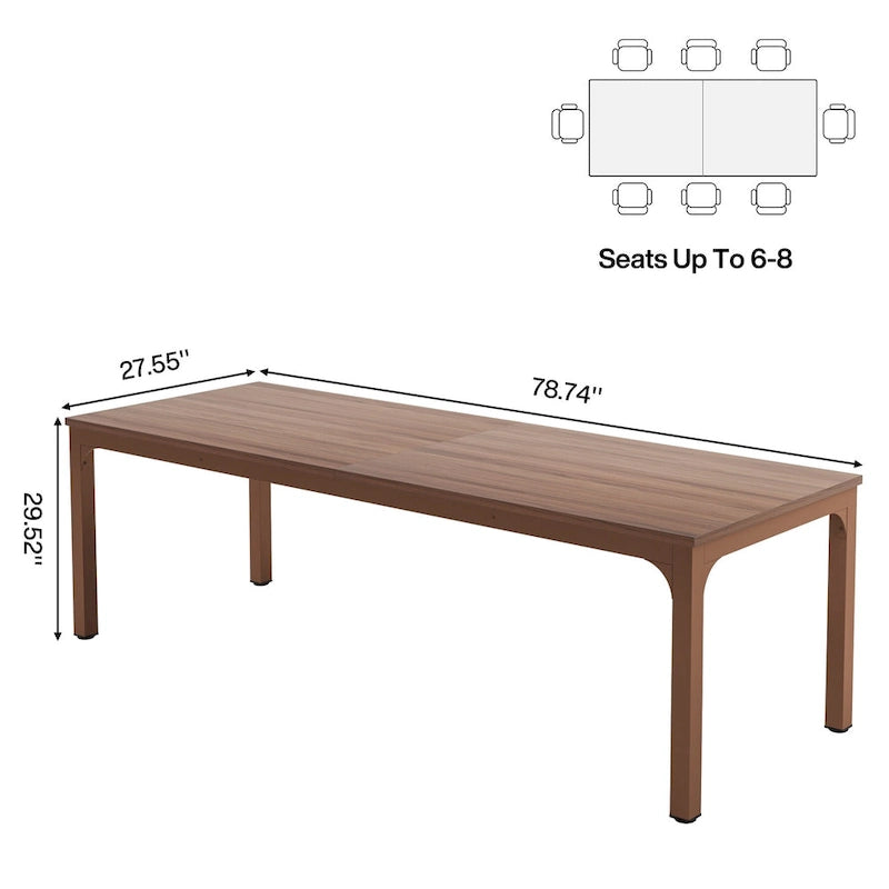 Coffee Brown / White & Gold, Rectangular, Seats 6, 6.5FT Conference Table with Metal Legs