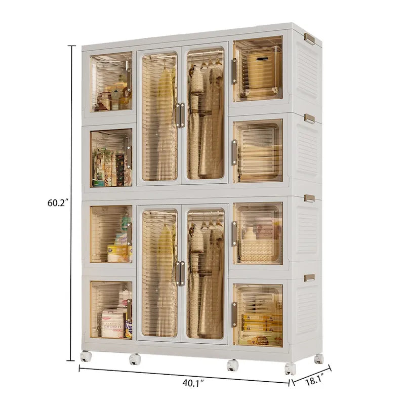 White Portable Wardrobe Closet, 12-Cube & 2 Hanging Rods, 1-Person
