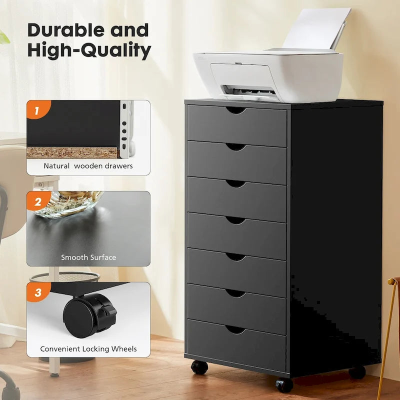 Black 7-Drawer Storage Chest with Wheels, Single-Unit