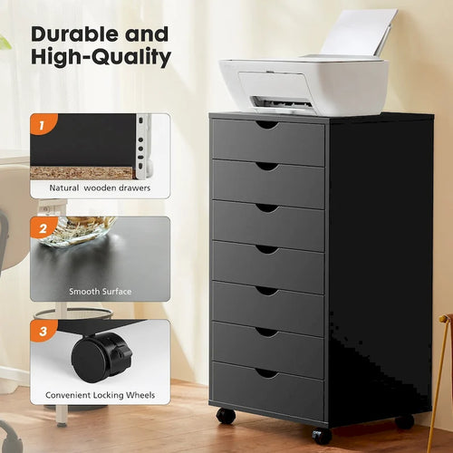 Black 7-Drawer Storage Chest with Wheels, Single-Unit
