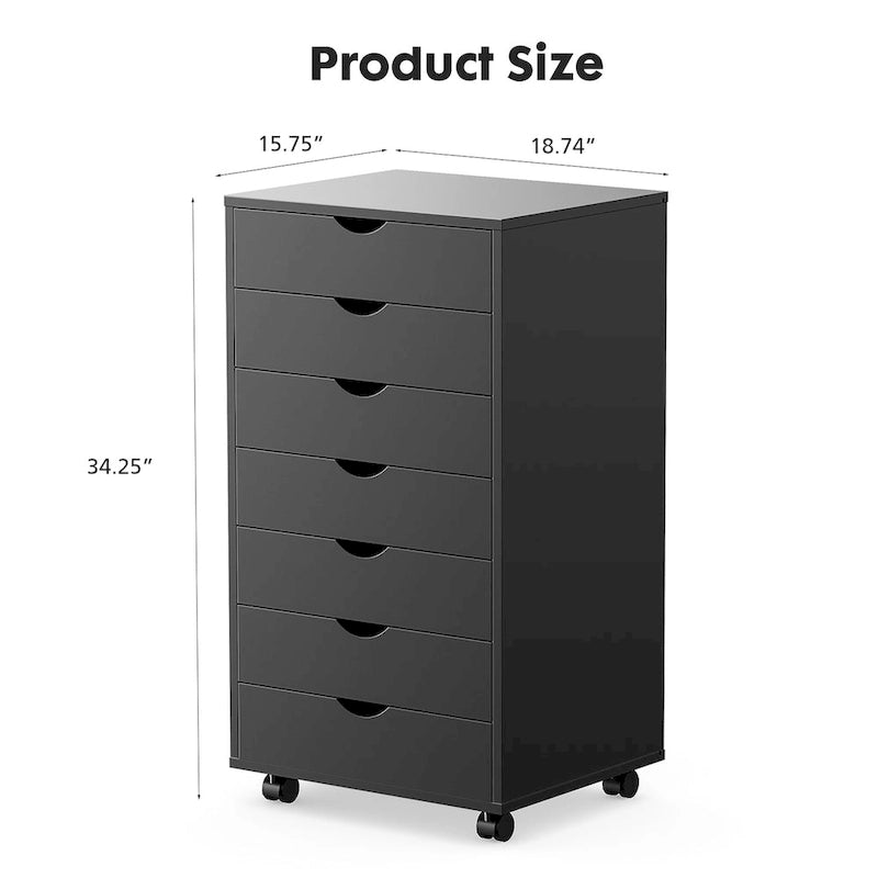 Black 7-Drawer Storage Chest with Wheels, Single-Unit