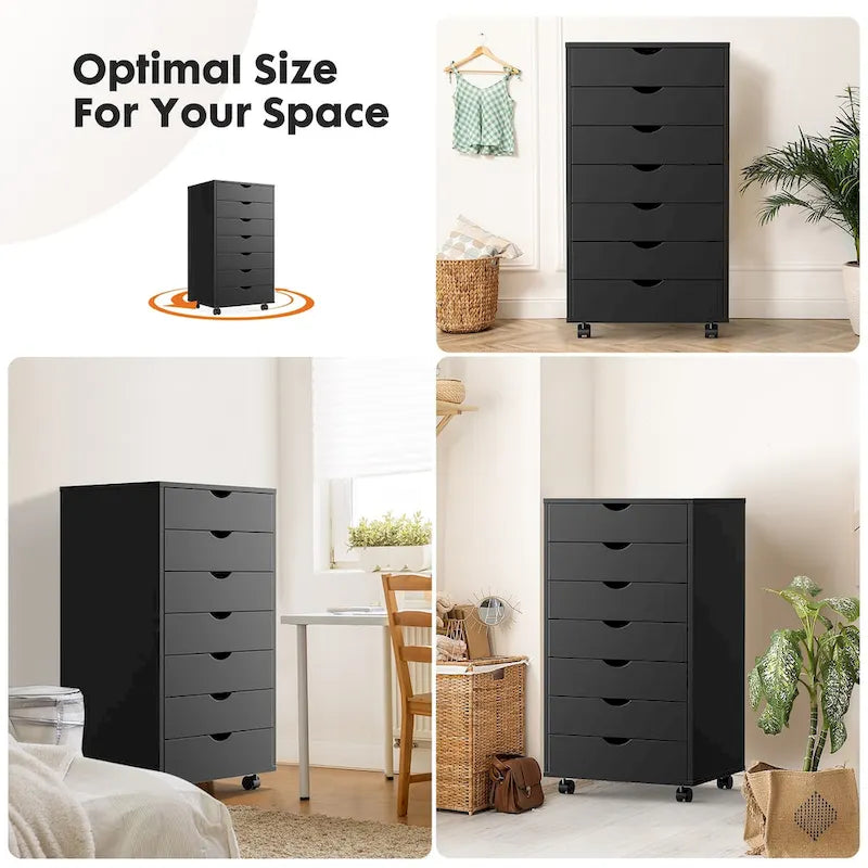 Black 7-Drawer Storage Chest with Wheels, Single-Unit