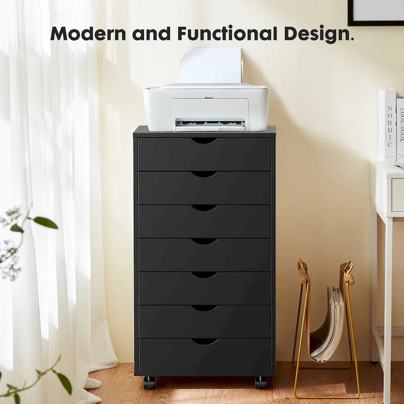 Black 7-Drawer Storage Chest with Wheels, Single-Unit