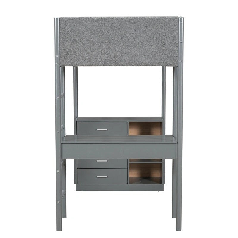 Twin Size Teddy Fleece Loft Bed Wood Bed