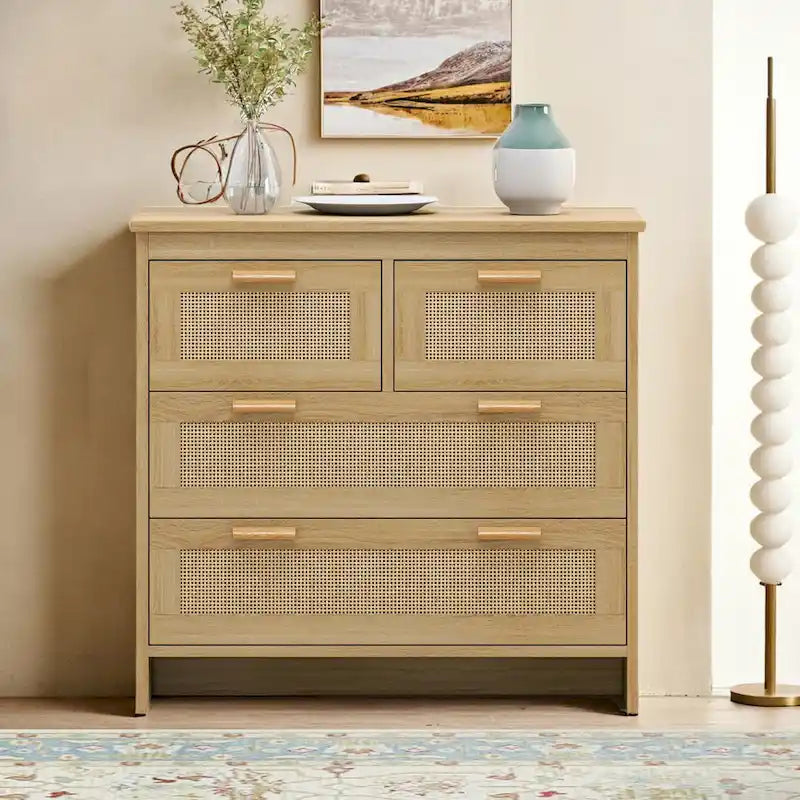 4 Drawers Rattan Cabinet,for Bedroom,Living Room,Dining Room,Hallways,Easy Assembly