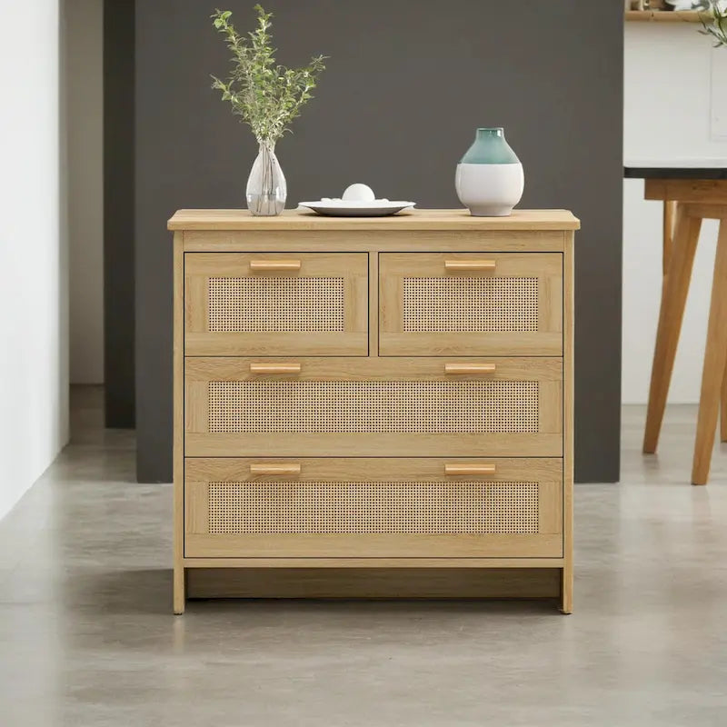 Natural 4-Drawer Rattan Storage Cabinet, Single