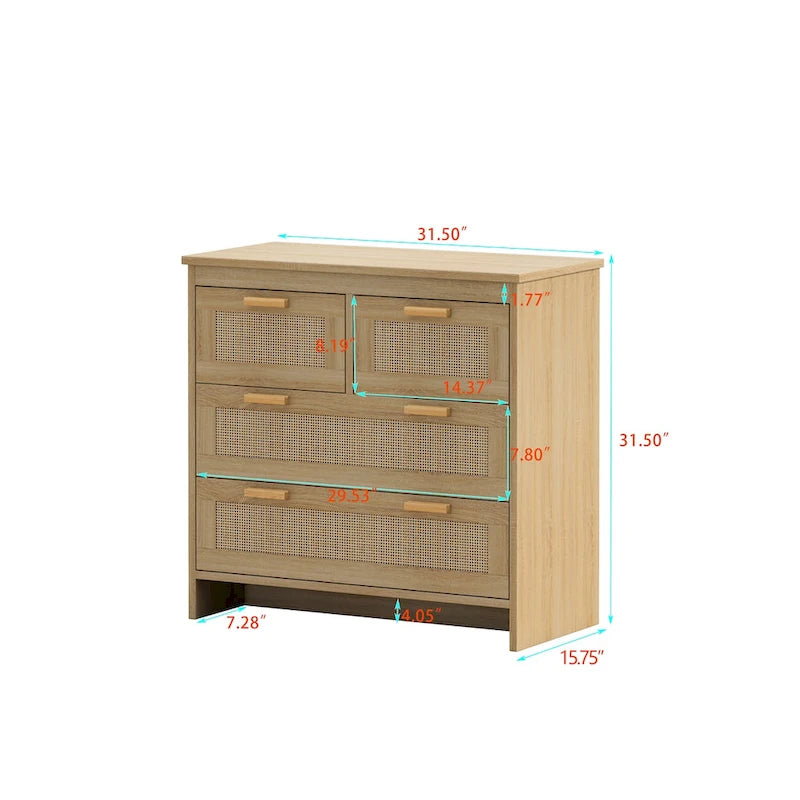 Natural 4-Drawer Rattan Storage Cabinet, Single