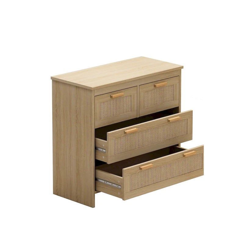 Natural 4-Drawer Rattan Storage Cabinet, Single