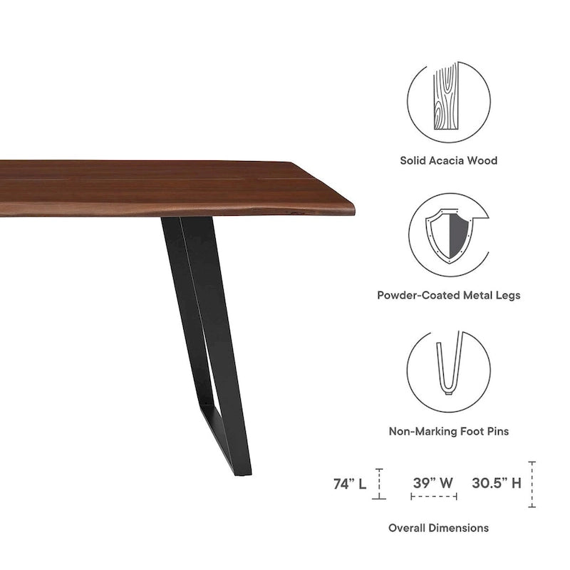 Walnut Live Edge Acacia Wood Dining Table, Seats 8