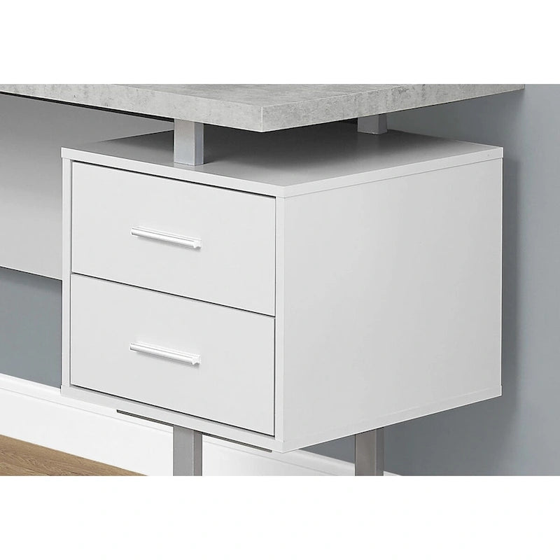 Grey L-Shaped Desk with 3 Drawers, Single-Person