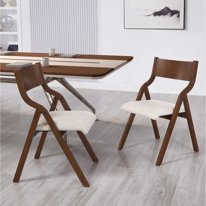 Walnut Folding Dining Chair, Set of 2 – Wood Frame & Fabric Seat