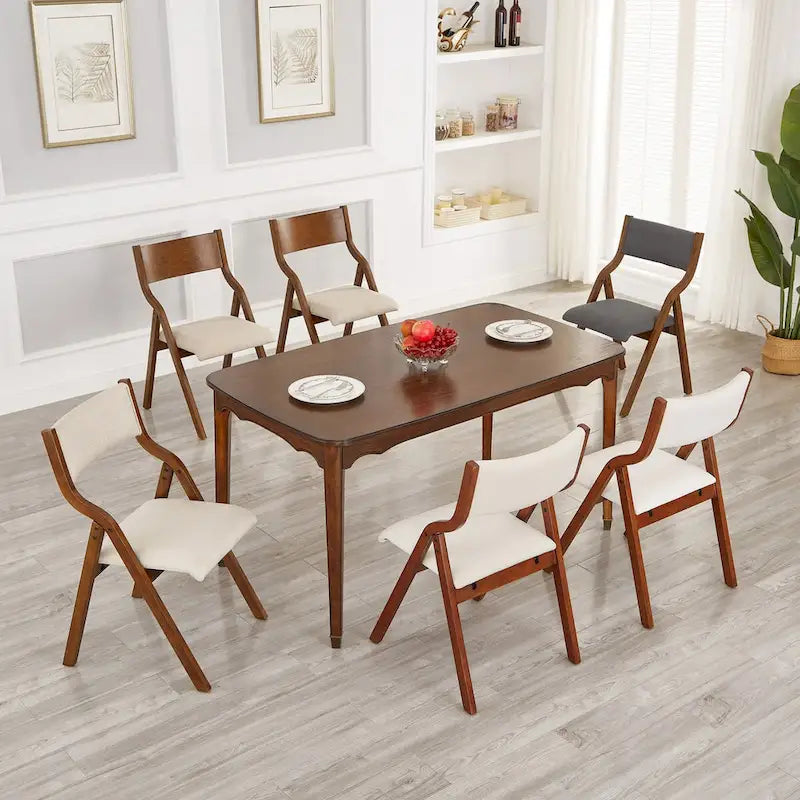 Set of 2 Upholstered Folding Dining Chairs - Space-Saving & Portable Design for Dining Room - Elegant Walnut Finish