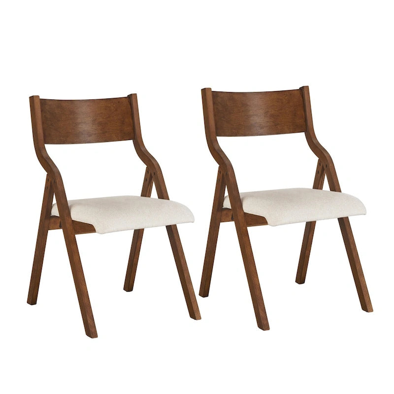 Set of 2 Upholstered Folding Dining Chairs - Space-Saving & Portable Design for Dining Room - Elegant Walnut Finish