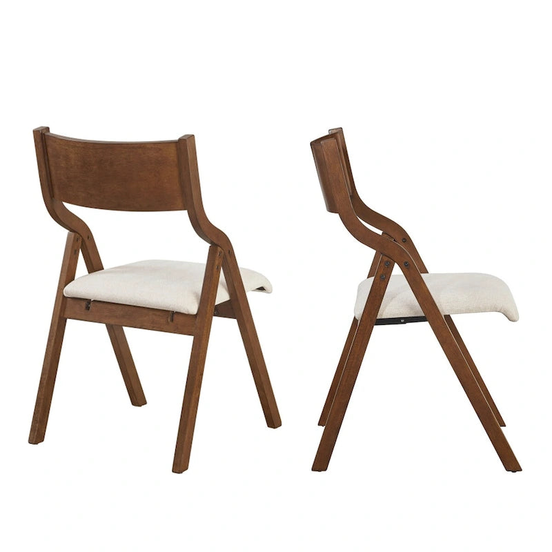 Walnut Folding Dining Chair, Set of 2 – Wood Frame & Fabric Seat