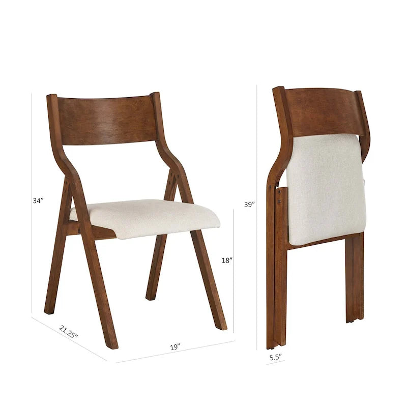 Walnut Folding Dining Chair, Set of 2 – Wood Frame & Fabric Seat