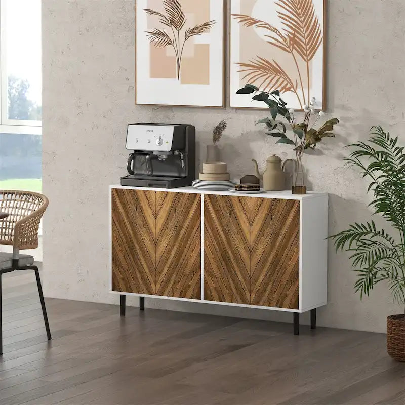 Brown Buffet Cabinet with Double Door Storage, 1-Person Assembly