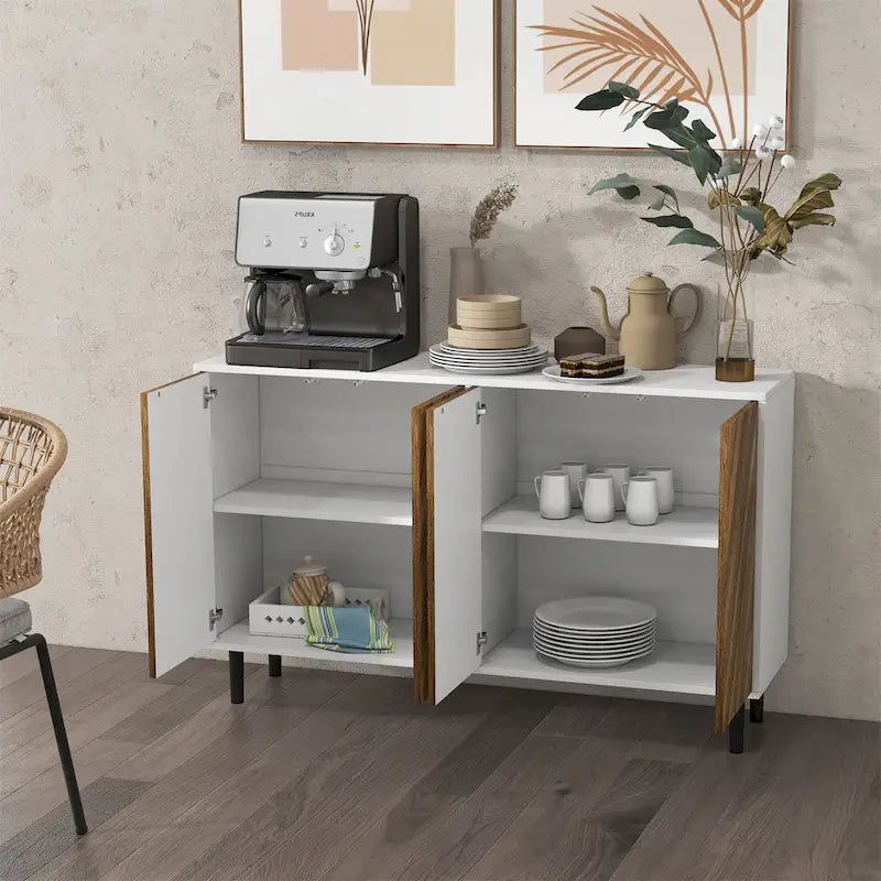 Brown Buffet Cabinet with Double Door Storage, 1-Person Assembly
