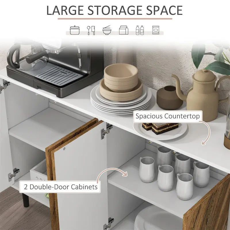 Brown Buffet Cabinet with Double Door Storage, 1-Person Assembly