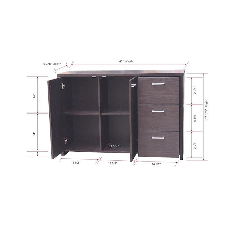 Oak Chocolate Sideboard Buffet Cabinet, 2 Doors & 3 Drawers