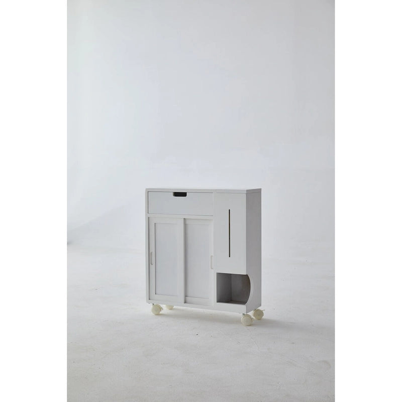 White Painted Free-Standing Rolling Bathroom Storage Cabinet