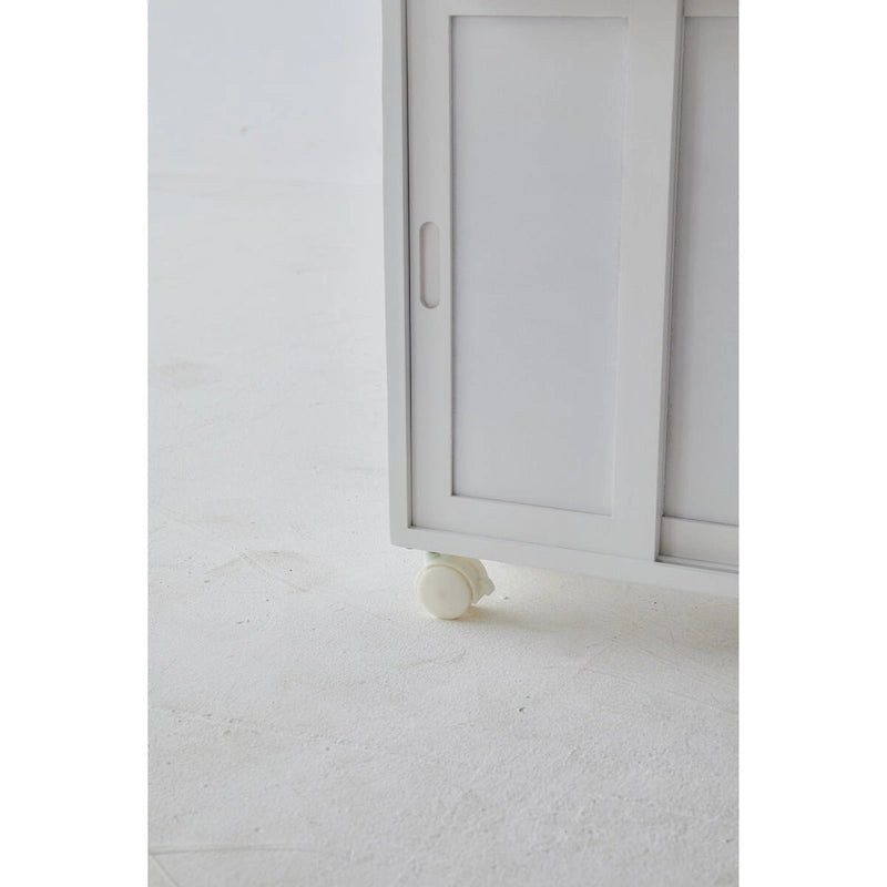 White Painted Free-Standing Rolling Bathroom Storage Cabinet