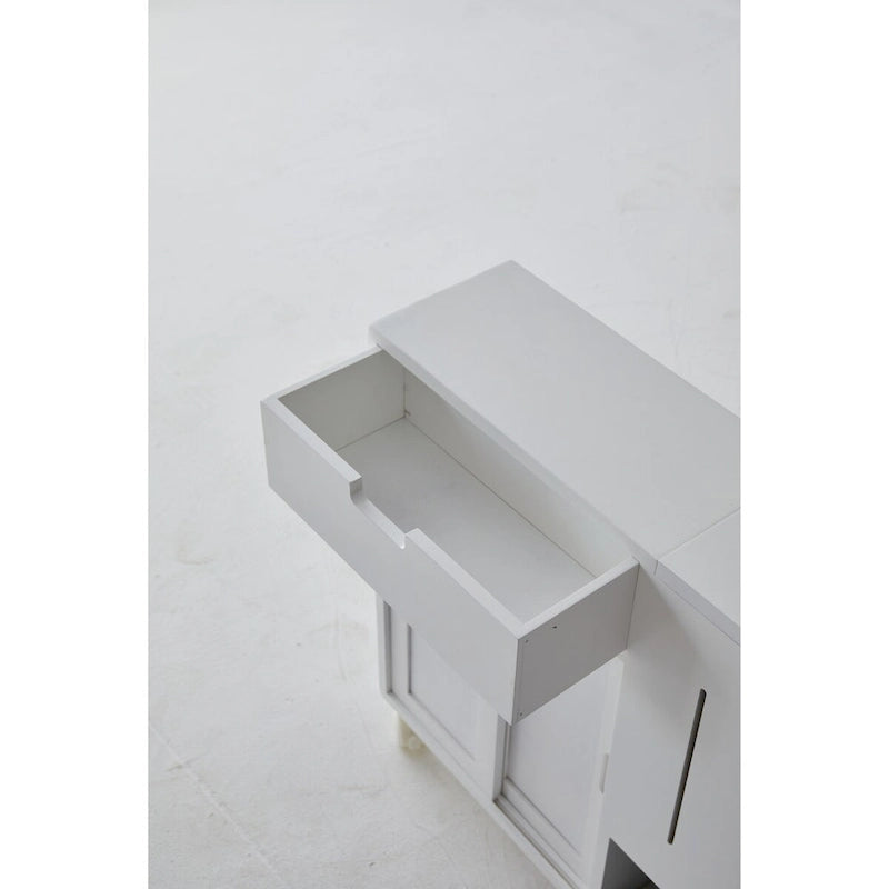 White Painted Free-Standing Rolling Bathroom Storage Cabinet