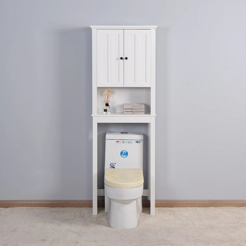 White Painted Shutter-Door Over-Toilet Storage Cabinet, 1-Person Household