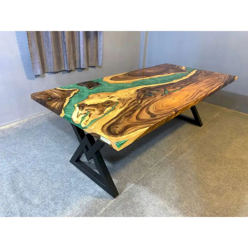 Blue Epoxy Live Edge Dining Table, Seats 6–8, 4 Styles