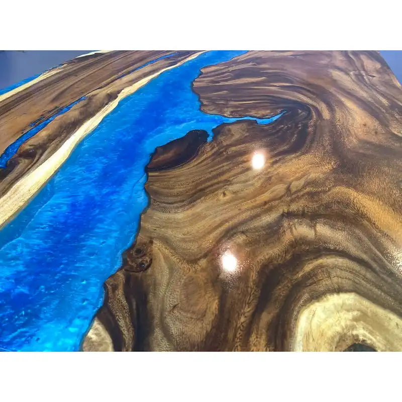 Blue Epoxy Live Edge Dining Table, Seats 6–8, 4 Styles