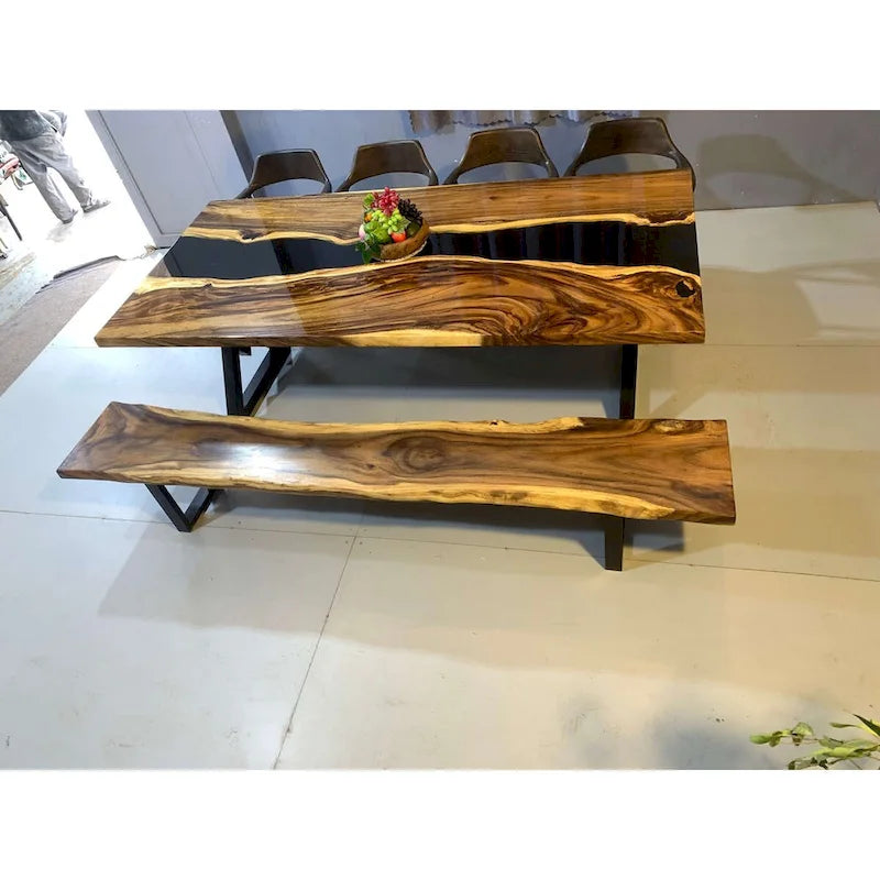 Blue Epoxy Live Edge Dining Table, Seats 6–8, 4 Styles
