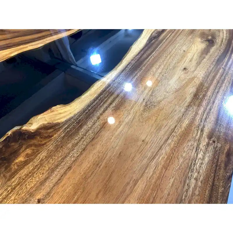 Blue Epoxy Live Edge Dining Table, Seats 6–8, 4 Styles