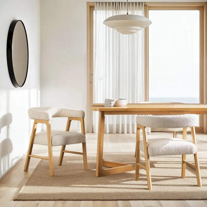 Middlebrook Modern Boucle Curved Solid Wood Dining Chair (Set of 2)