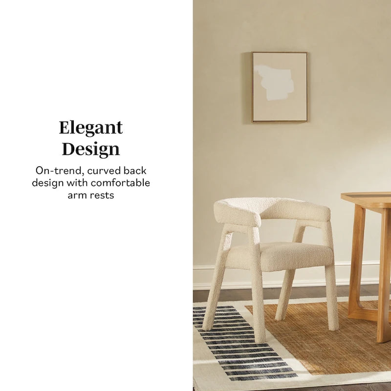 Ivory/Black Boucle Curved Dining Chair, Set of 2