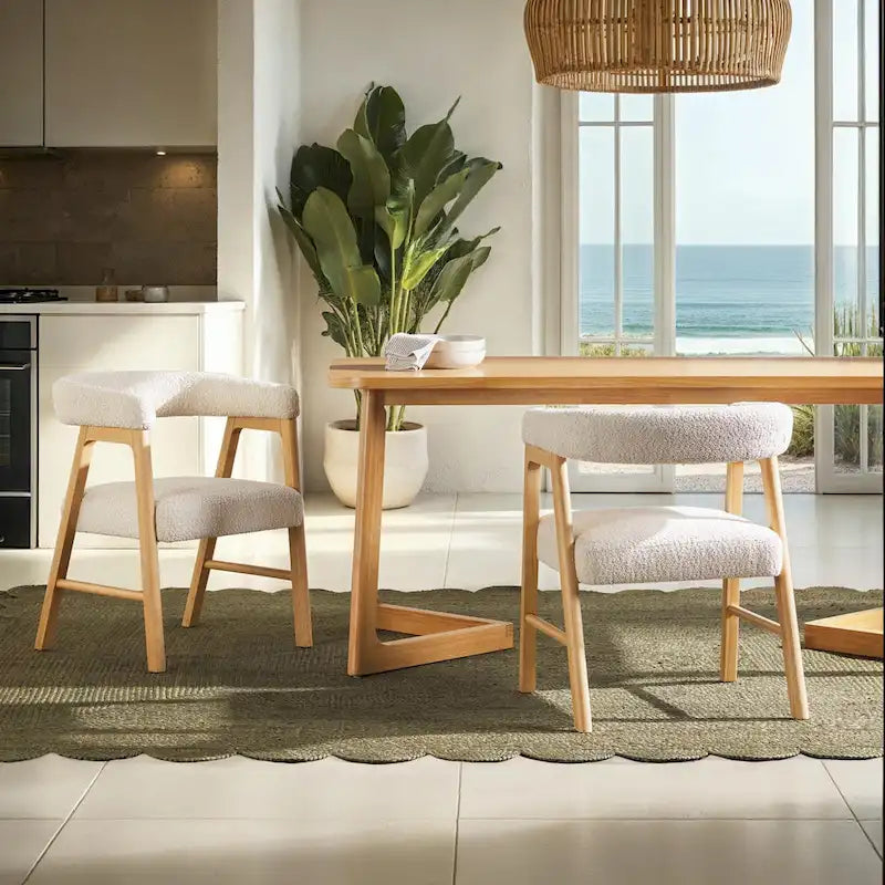 Ivory/Black Boucle Curved Dining Chair, Set of 2