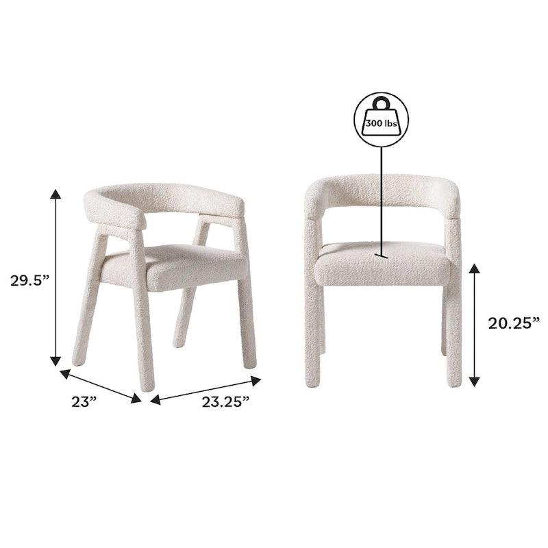 Ivory/Black Boucle Curved Dining Chair, Set of 2