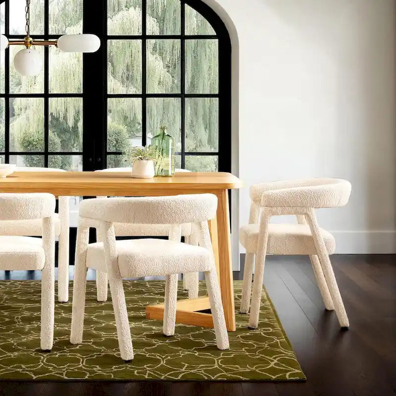 Ivory/Black Boucle Curved Dining Chair, Set of 2