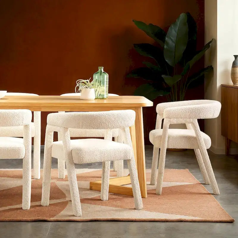 Ivory/Black Boucle Curved Dining Chair, Set of 2