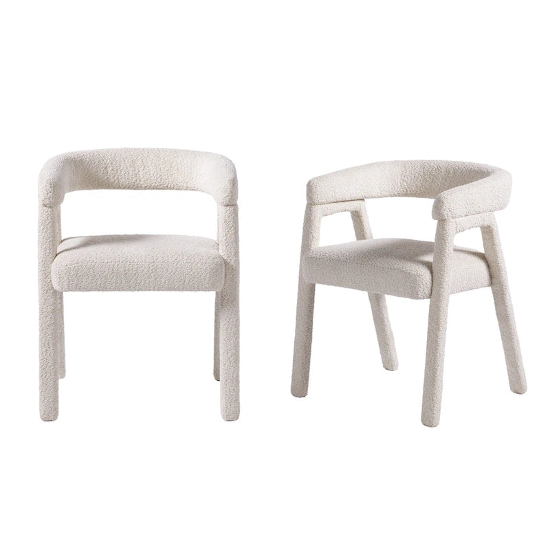 Ivory/Black Boucle Curved Dining Chair, Set of 2