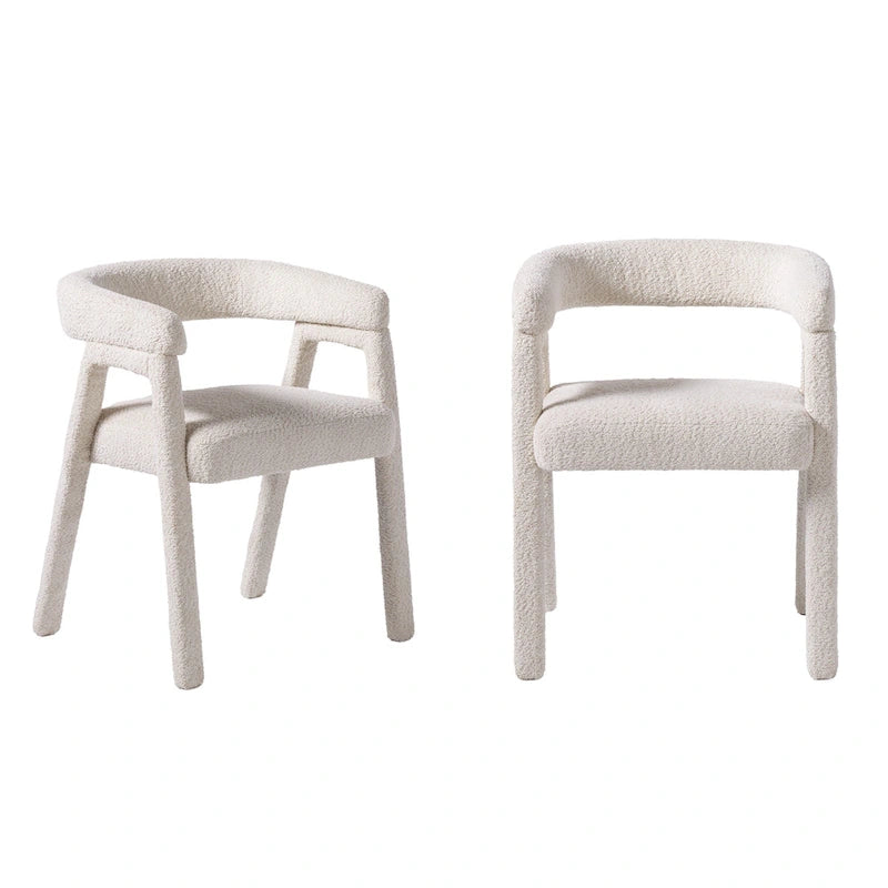 Ivory/Black Boucle Curved Dining Chair, Set of 2