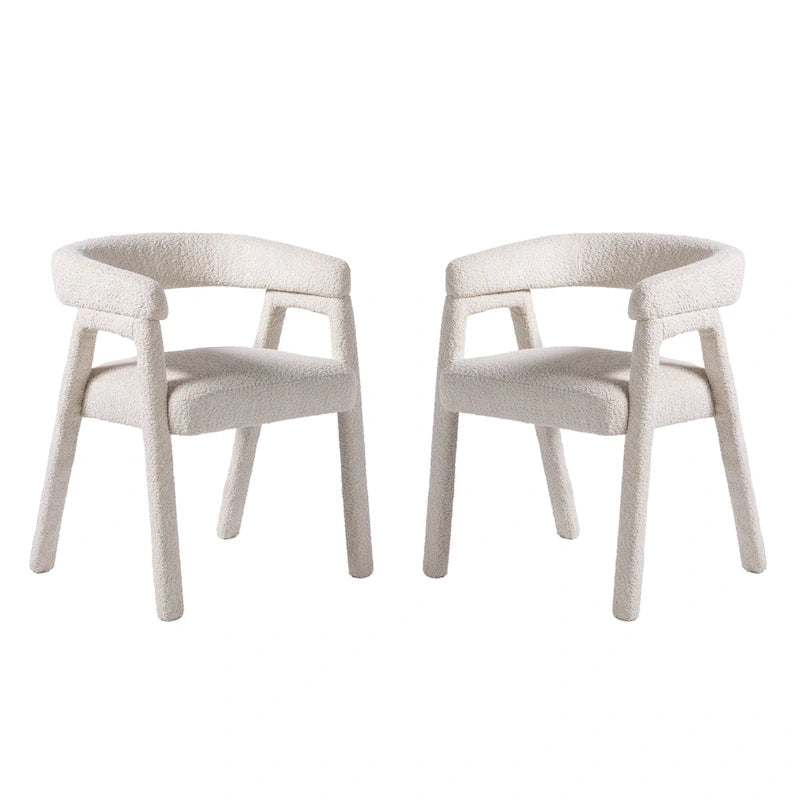 Ivory/Black Boucle Curved Dining Chair, Set of 2
