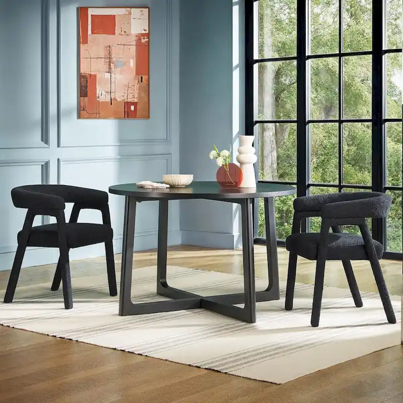 Ivory/Black Boucle Curved Dining Chair, Set of 2