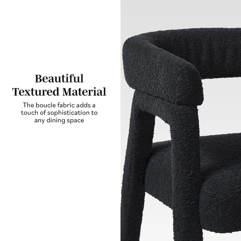 Ivory/Black Boucle Curved Dining Chair, Set of 2