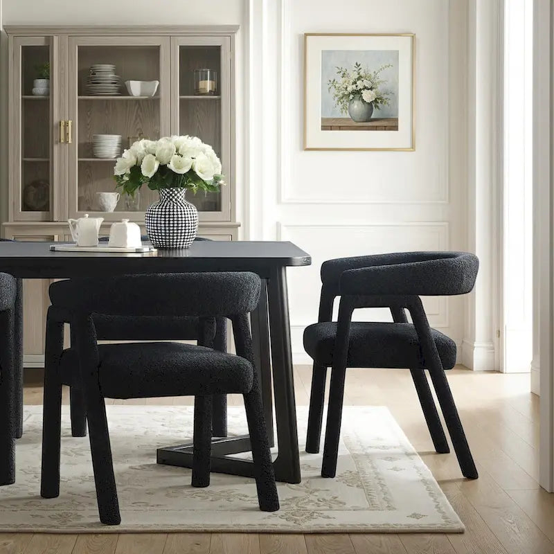 Ivory/Black Boucle Curved Dining Chair, Set of 2