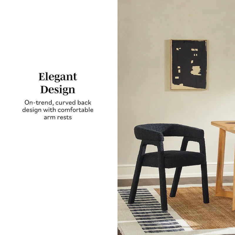 Ivory/Black Boucle Curved Dining Chair, Set of 2