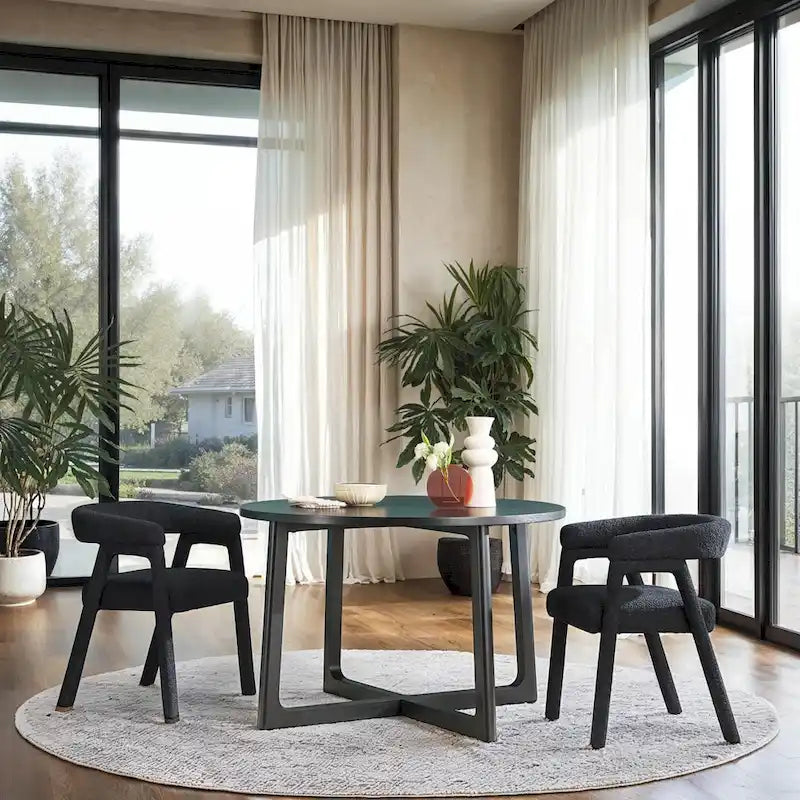 Ivory/Black Boucle Curved Dining Chair, Set of 2