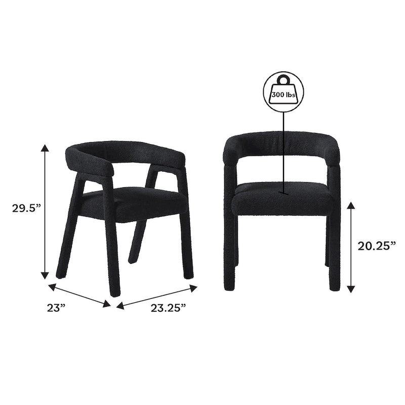 Ivory/Black Boucle Curved Dining Chair, Set of 2